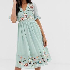 Gently worn sage green midi dress perfect for brunch
